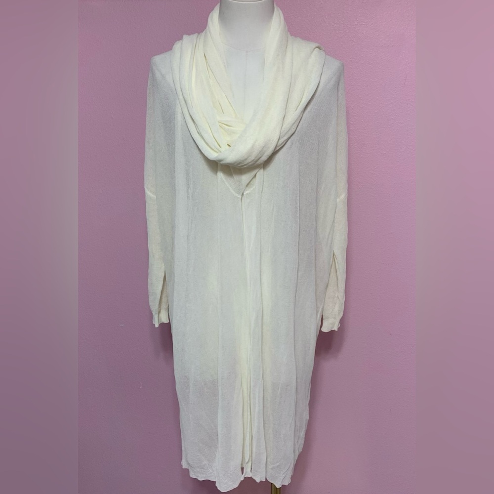 Zara Cream Sheer Scarf Open Sweater M - Picture 6 of 14
